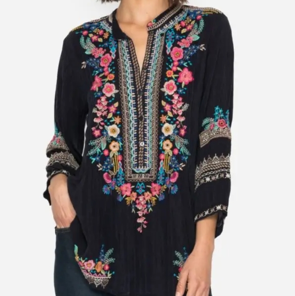 Johnny Was Tops - Johnny Was black Sarabeth embroidered tunic